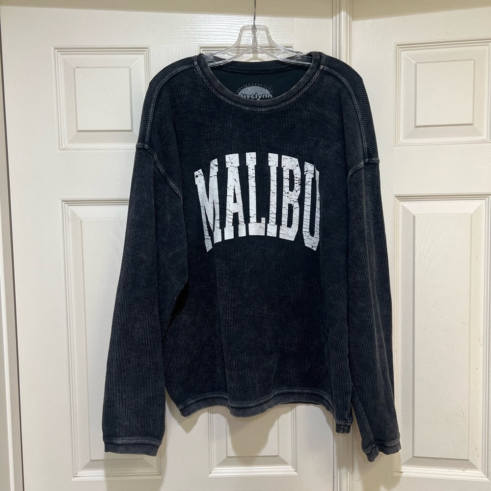 Olive Lynn grey Malibu cotton thermal oversized ‎ sweatshirt relaxed size large